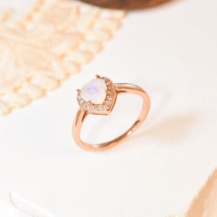 Bague coeur à facettes en pierre de lune naturelle Olivenorma