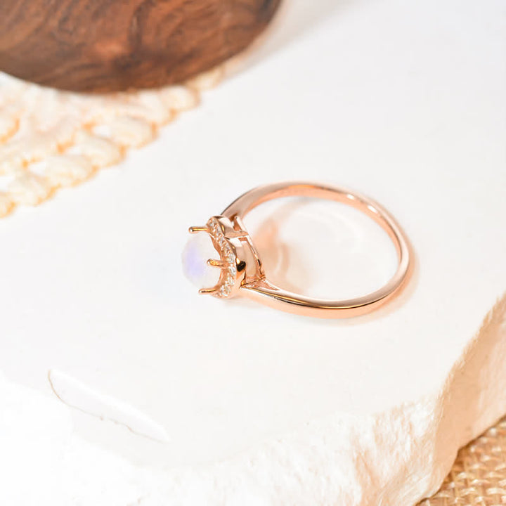 Bague coeur à facettes en pierre de lune naturelle Olivenorma