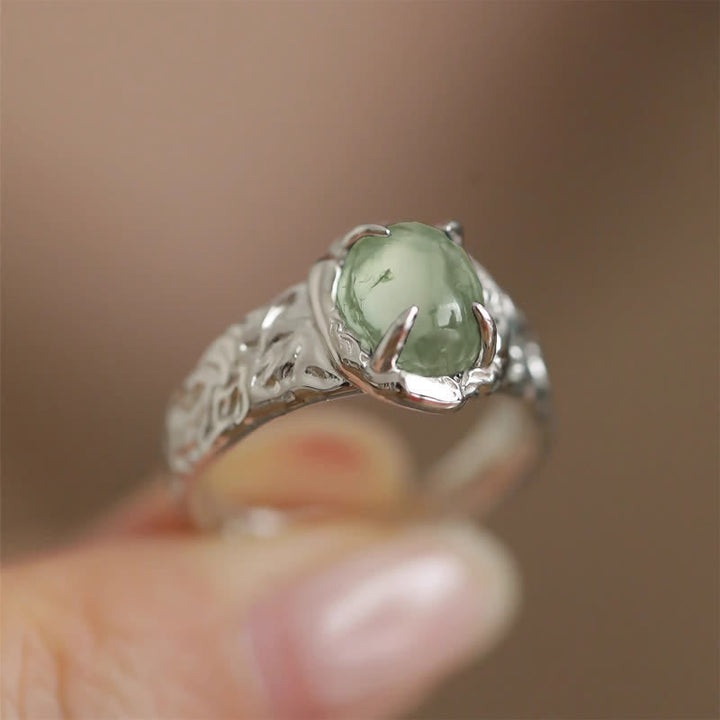 Bague à quatre griffes en agate mousse géométrique vintage Olivenorma