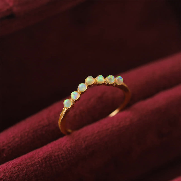 Bague double couche avec couronne ondulée en opale naturelle Olivenorma