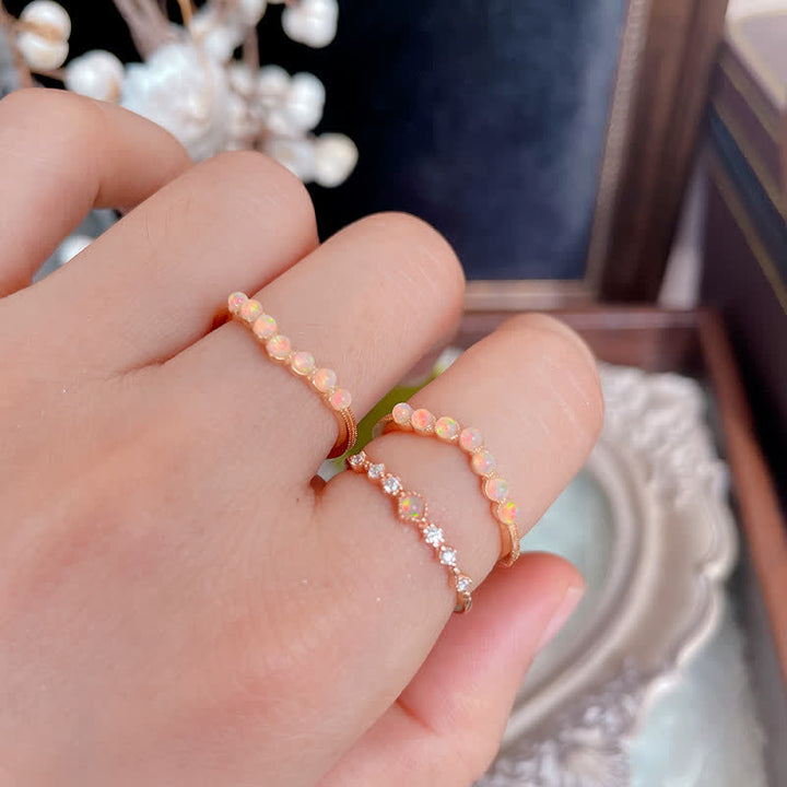 Bague double couche avec couronne ondulée en opale naturelle Olivenorma