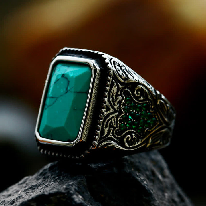 Bague indienne vintage en turquoise avec aigle Olivenorma