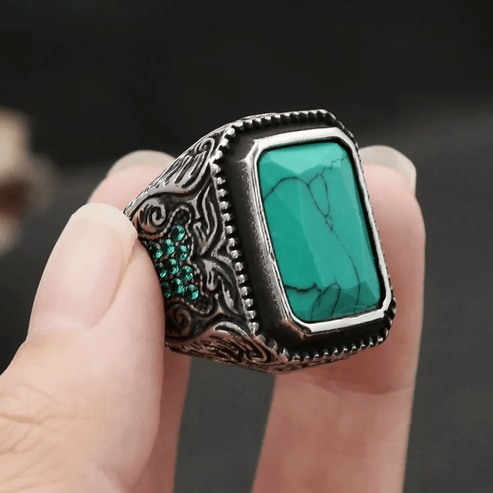 Bague indienne vintage en turquoise avec aigle Olivenorma