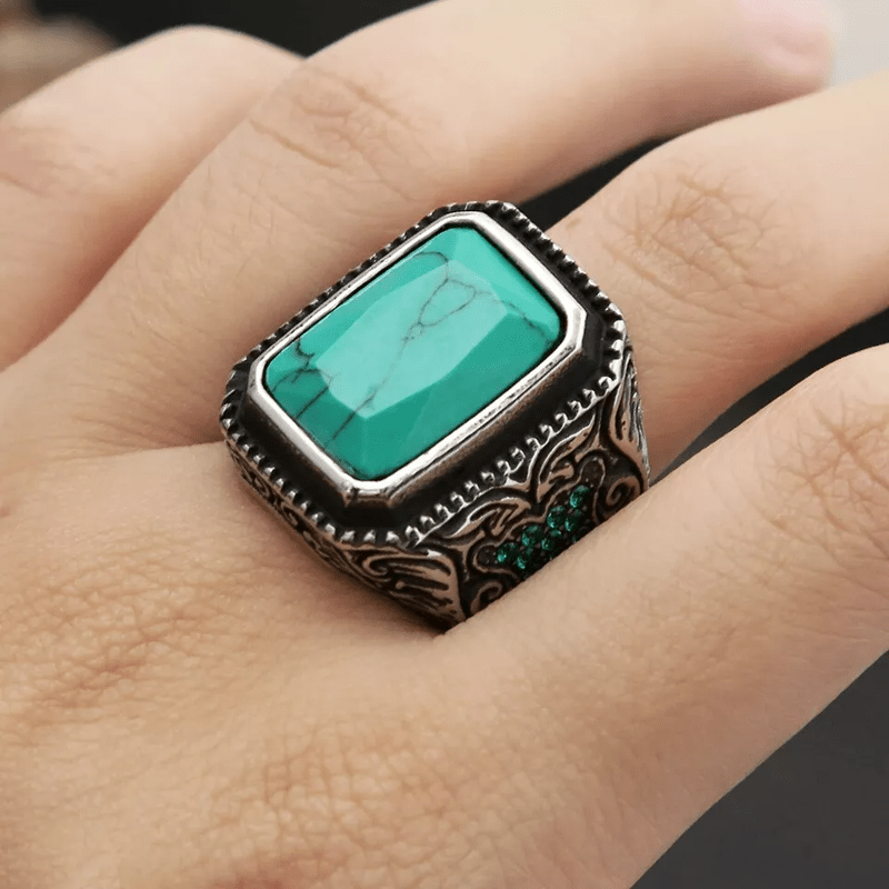 Bague indienne vintage en turquoise avec aigle Olivenorma