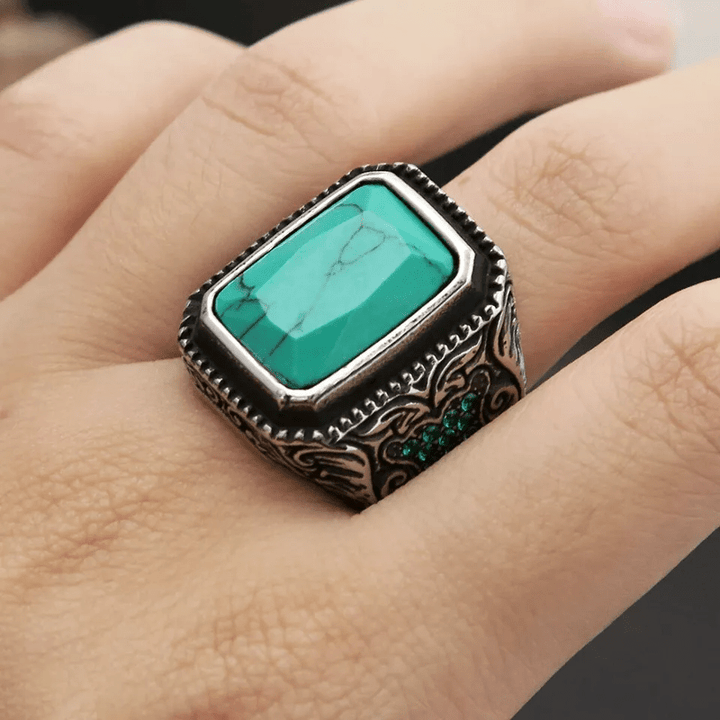 Bague indienne vintage en turquoise avec aigle Olivenorma