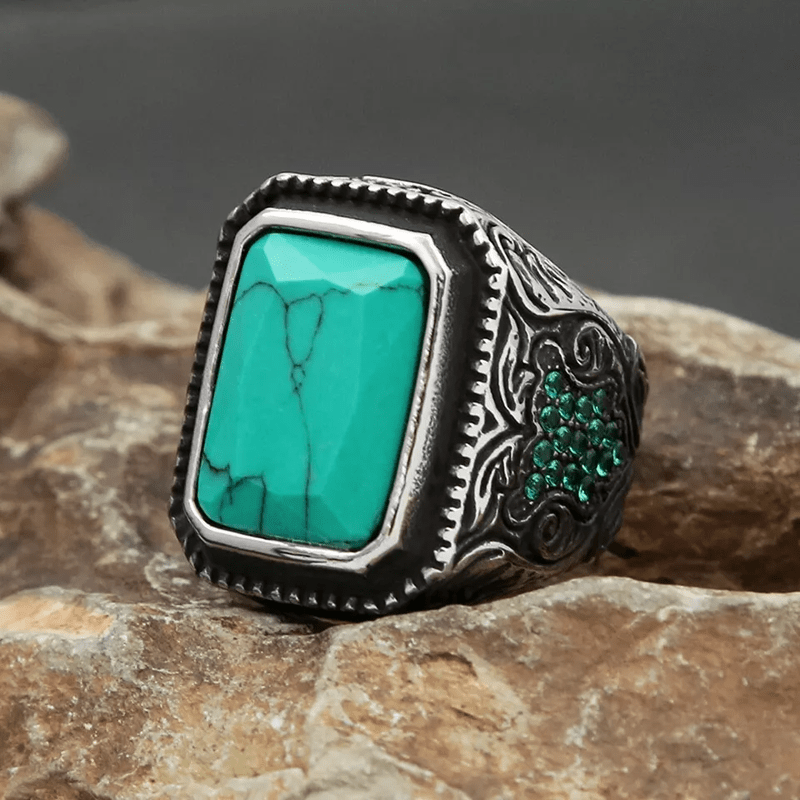 Bague indienne vintage en turquoise avec aigle Olivenorma