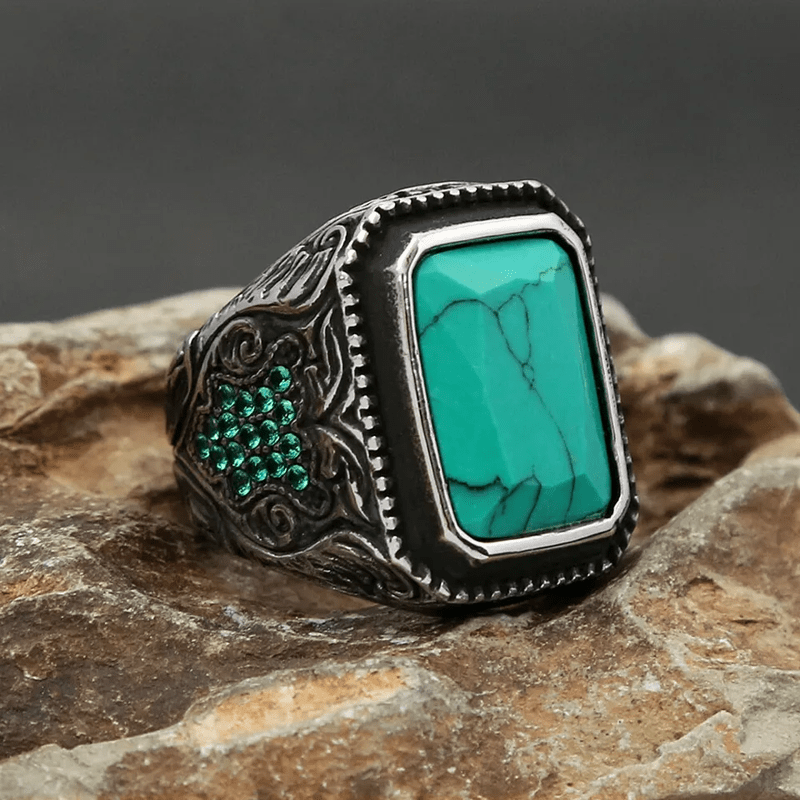 Bague indienne vintage en turquoise avec aigle Olivenorma