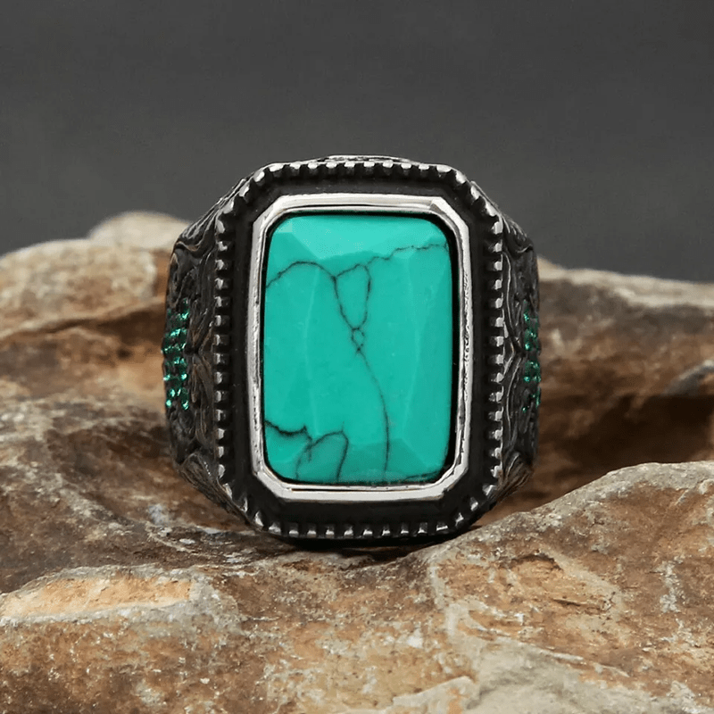 Bague indienne vintage en turquoise avec aigle Olivenorma