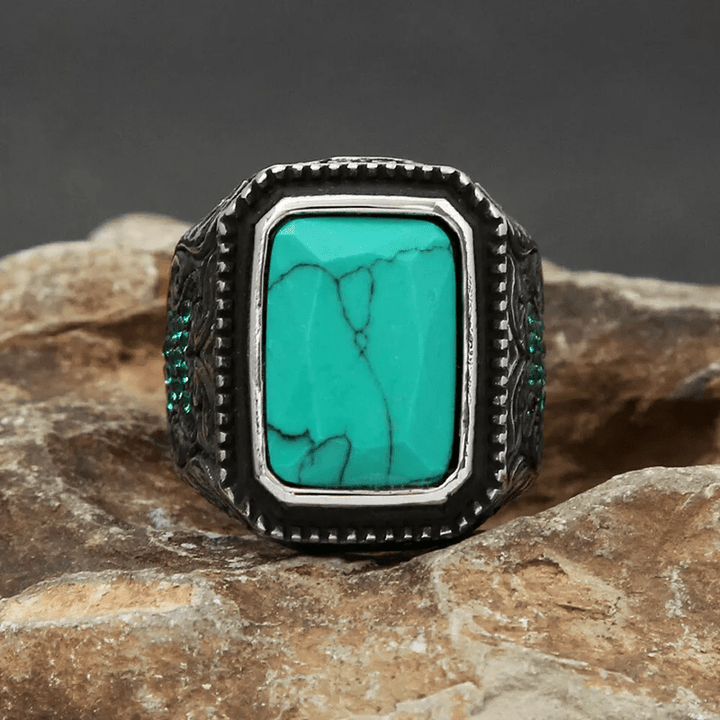 Bague indienne vintage en turquoise avec aigle Olivenorma