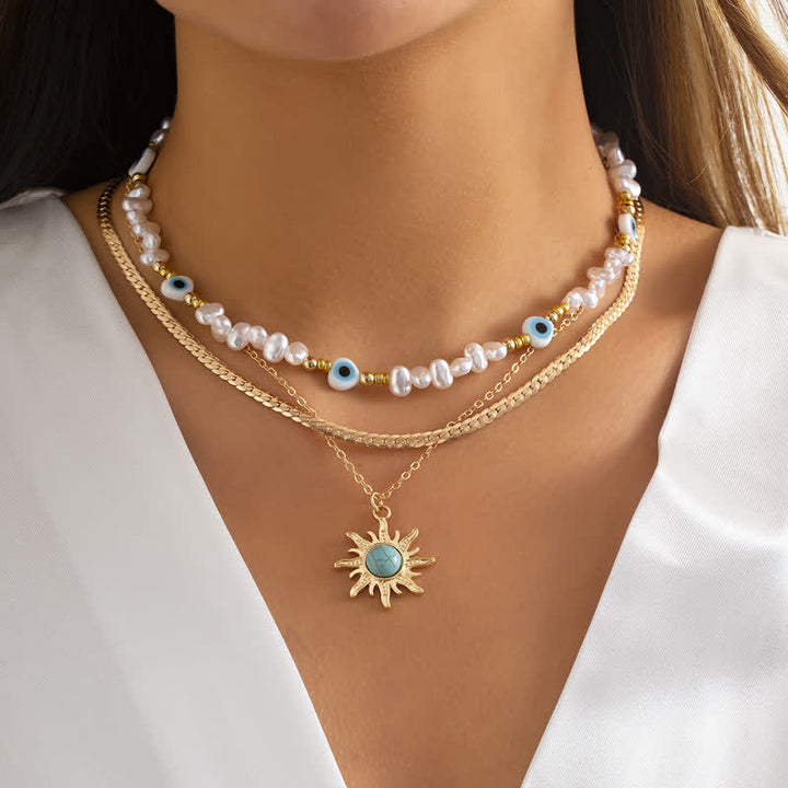Ensemble de colliers contre le mauvais œil avec perles d'eau douce turquoise Olivenorma
