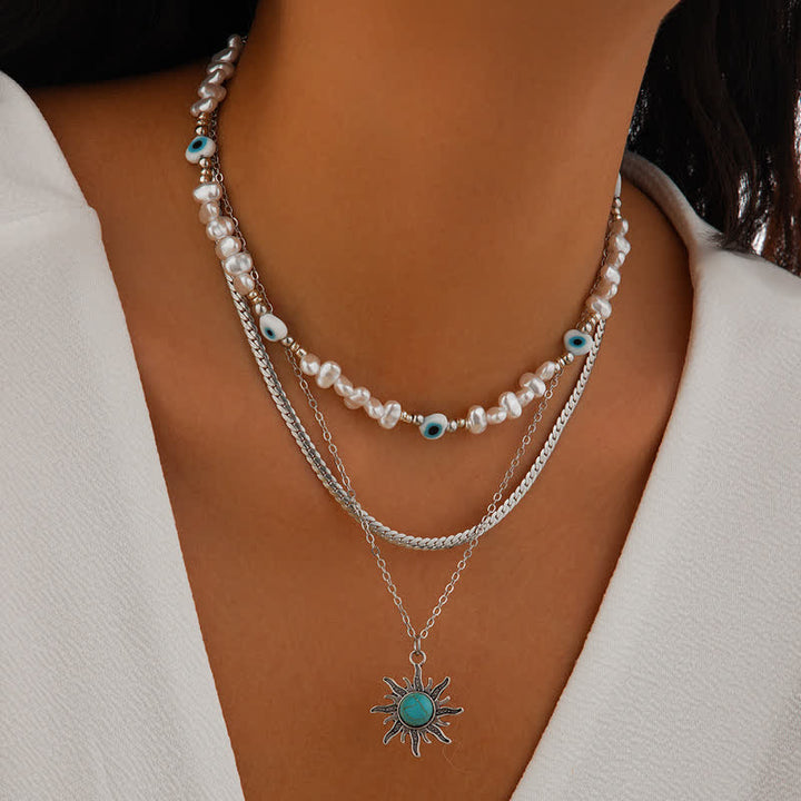 Ensemble de colliers contre le mauvais œil avec perles d'eau douce turquoise Olivenorma