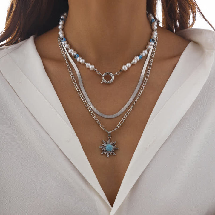 Ensemble de colliers contre le mauvais œil avec perles d'eau douce turquoise Olivenorma