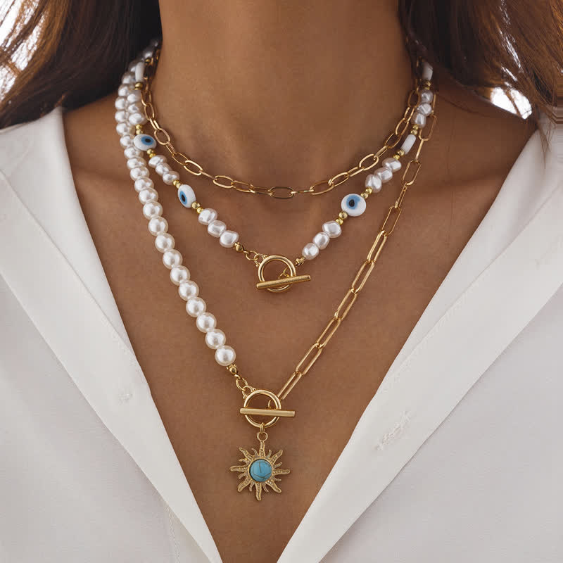 Ensemble de colliers contre le mauvais œil avec perles d'eau douce turquoise Olivenorma