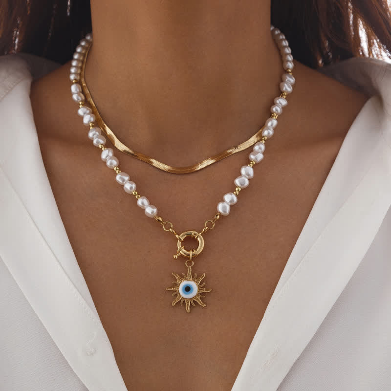 Ensemble de colliers contre le mauvais œil avec perles d'eau douce turquoise Olivenorma