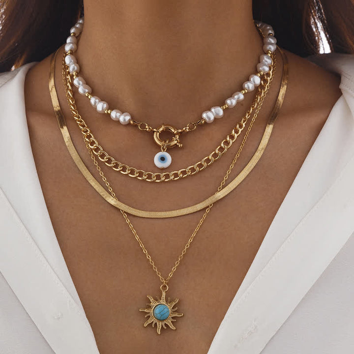 Ensemble de colliers contre le mauvais œil avec perles d'eau douce turquoise Olivenorma
