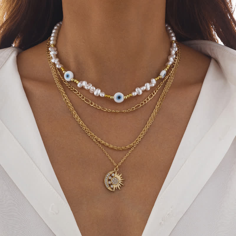 Ensemble de colliers contre le mauvais œil avec perles d'eau douce turquoise Olivenorma