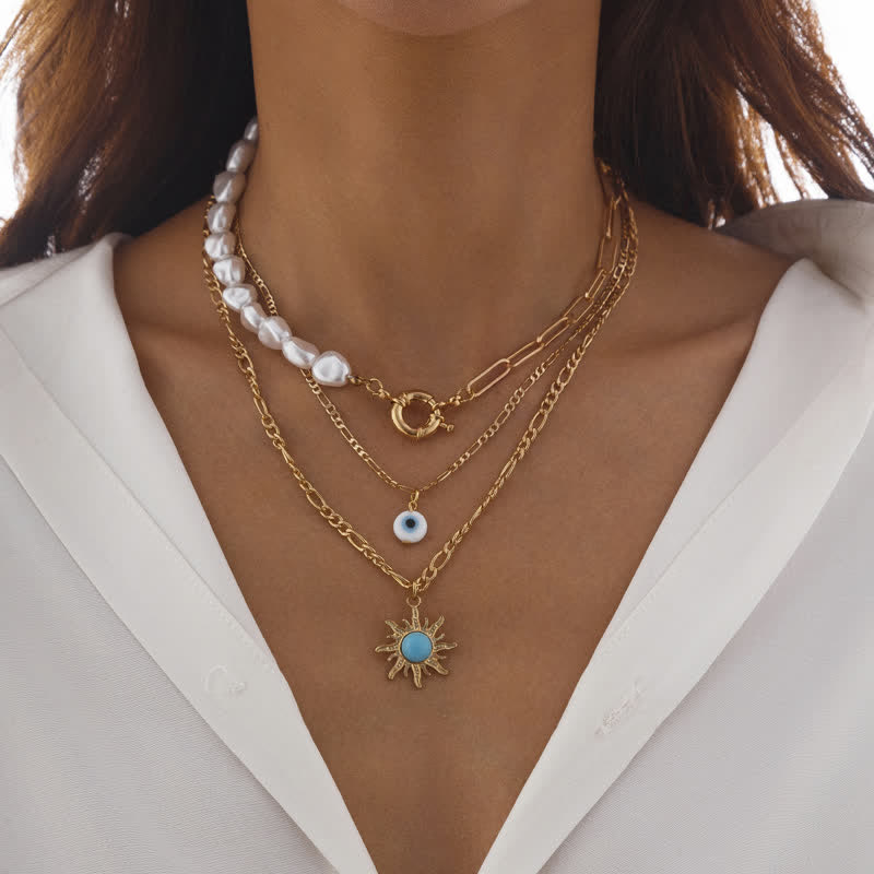 Ensemble de colliers contre le mauvais œil avec perles d'eau douce turquoise Olivenorma