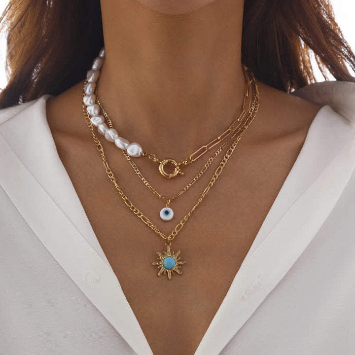 Ensemble de colliers contre le mauvais œil avec perles d'eau douce turquoise Olivenorma