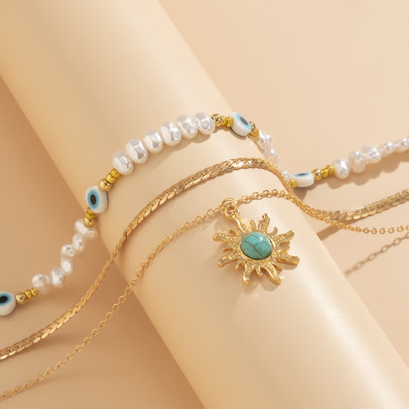 Ensemble de colliers contre le mauvais œil avec perles d'eau douce turquoise Olivenorma