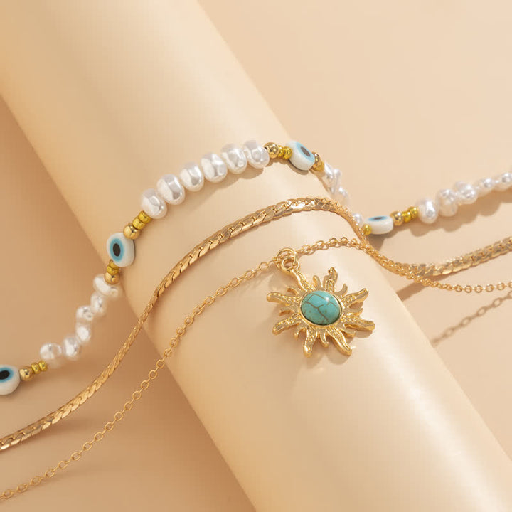 Ensemble de colliers contre le mauvais œil avec perles d'eau douce turquoise Olivenorma
