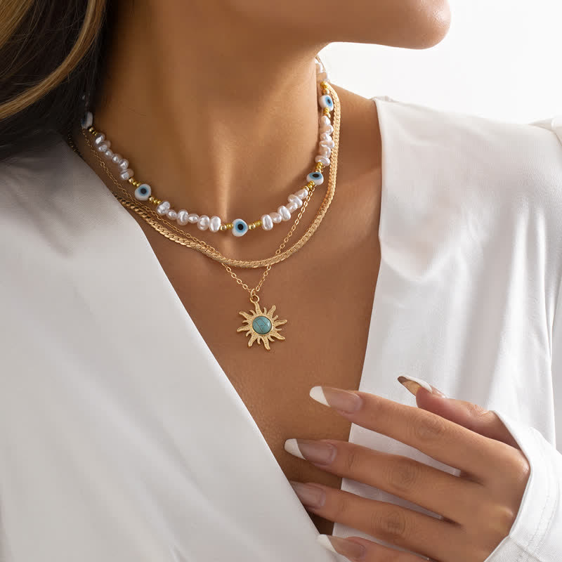 Ensemble de colliers contre le mauvais œil avec perles d'eau douce turquoise Olivenorma
