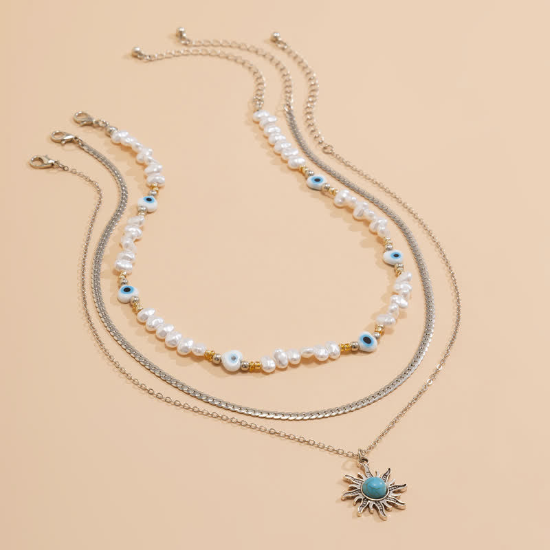 Ensemble de colliers contre le mauvais œil avec perles d'eau douce turquoise Olivenorma