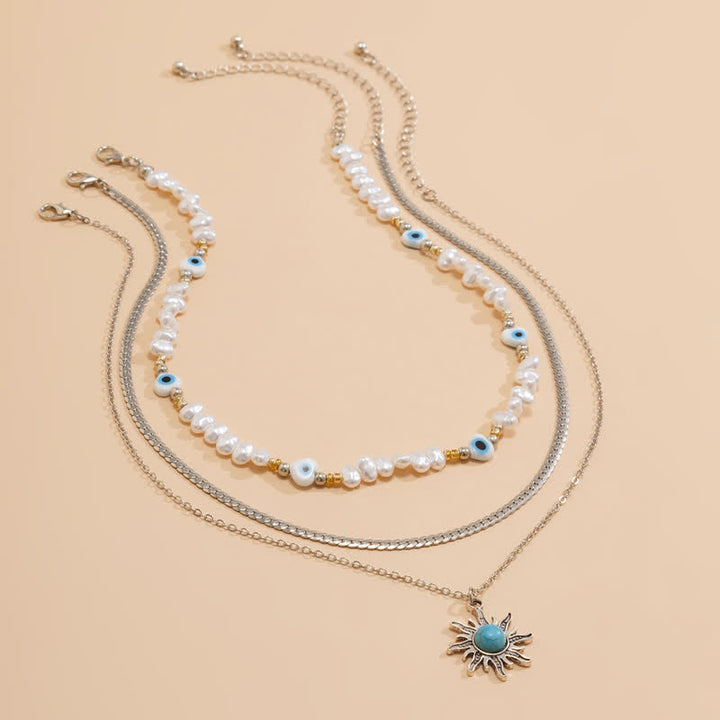 Ensemble de colliers contre le mauvais œil avec perles d'eau douce turquoise Olivenorma
