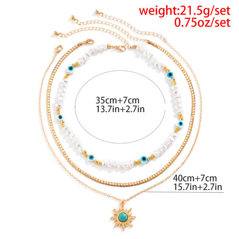 Ensemble de colliers contre le mauvais œil avec perles d'eau douce turquoise Olivenorma
