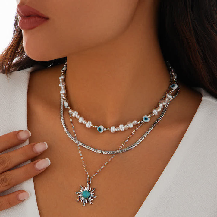 Ensemble de colliers contre le mauvais œil avec perles d'eau douce turquoise Olivenorma