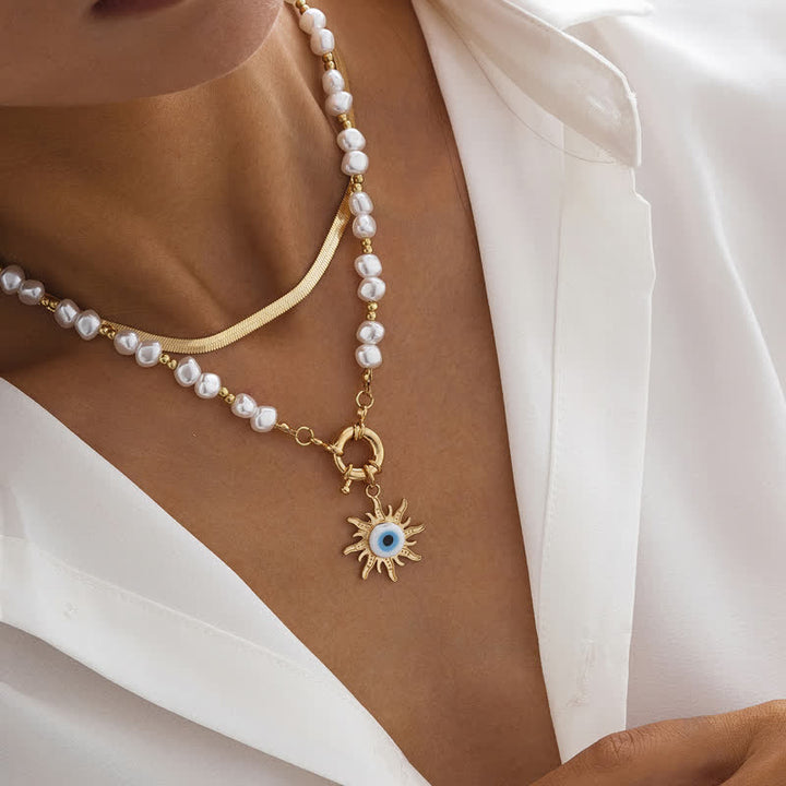 Ensemble de colliers contre le mauvais œil avec perles d'eau douce turquoise Olivenorma