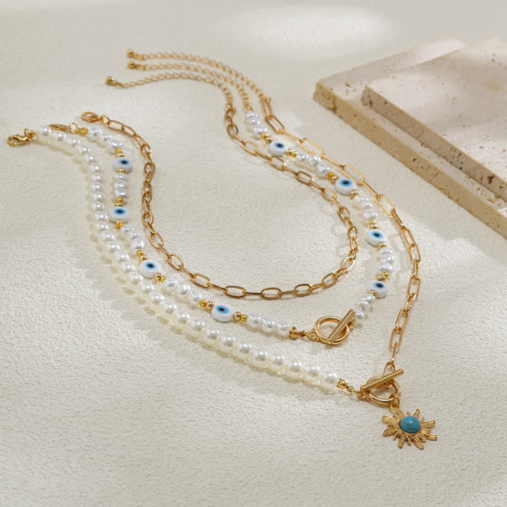 Ensemble de colliers contre le mauvais œil avec perles d'eau douce turquoise Olivenorma