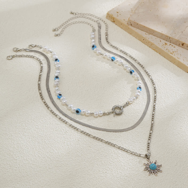 Ensemble de colliers contre le mauvais œil avec perles d'eau douce turquoise Olivenorma