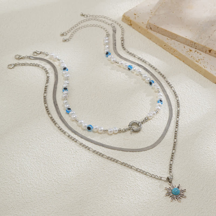 Ensemble de colliers contre le mauvais œil avec perles d'eau douce turquoise Olivenorma