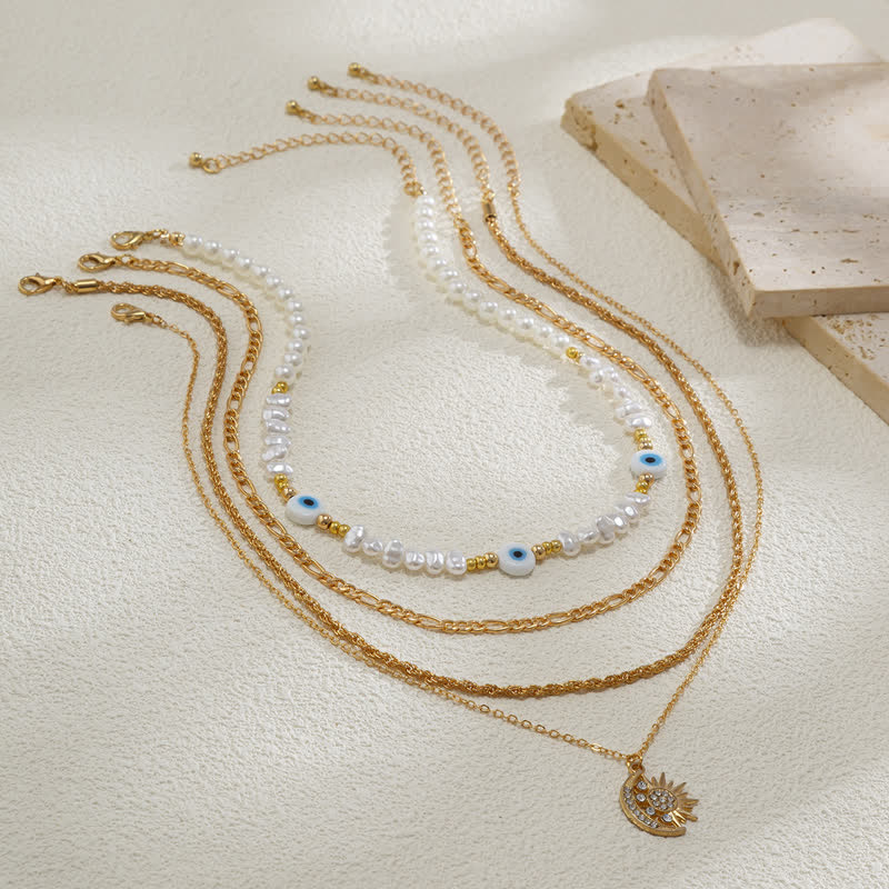Ensemble de colliers contre le mauvais œil avec perles d'eau douce turquoise Olivenorma
