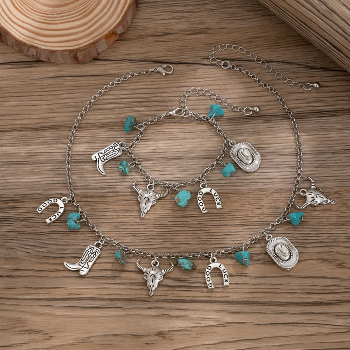 Collier bracelet turquoise style cowboy bohème Olivenorma
