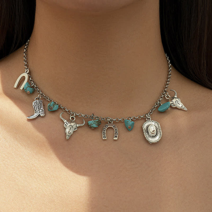 Collier bracelet turquoise style cowboy bohème Olivenorma