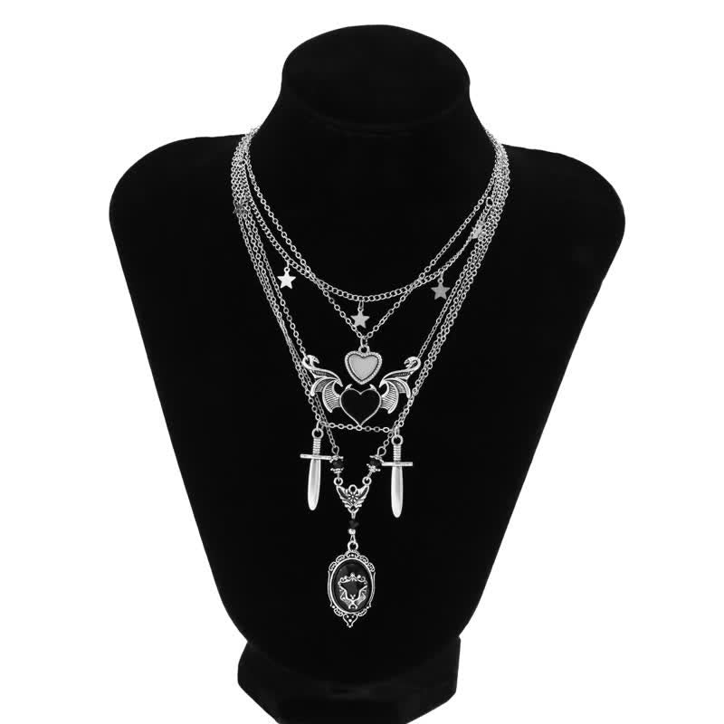 Ensemble de colliers avec pendentif chauve-souris gothique en obsidienne Olivenorma