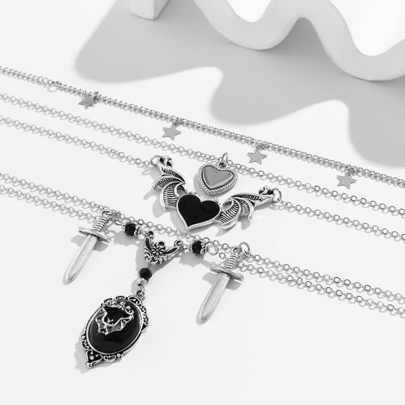 Ensemble de colliers avec pendentif chauve-souris gothique en obsidienne Olivenorma