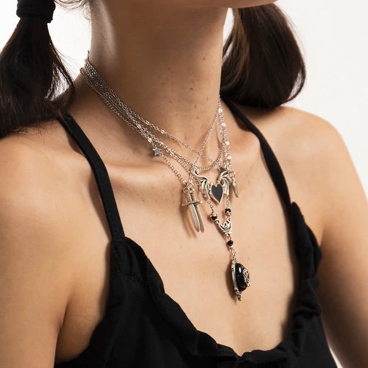Ensemble de colliers avec pendentif chauve-souris gothique en obsidienne Olivenorma