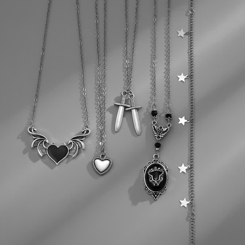Ensemble de colliers avec pendentif chauve-souris gothique en obsidienne Olivenorma