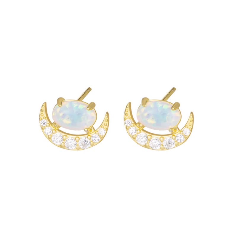 Boucles d'oreilles en argent 925 avec opale en forme de croissant Olivenorma