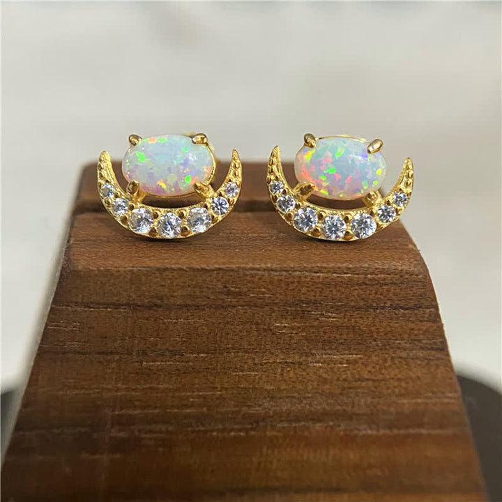 Boucles d'oreilles en argent 925 avec opale en forme de croissant Olivenorma