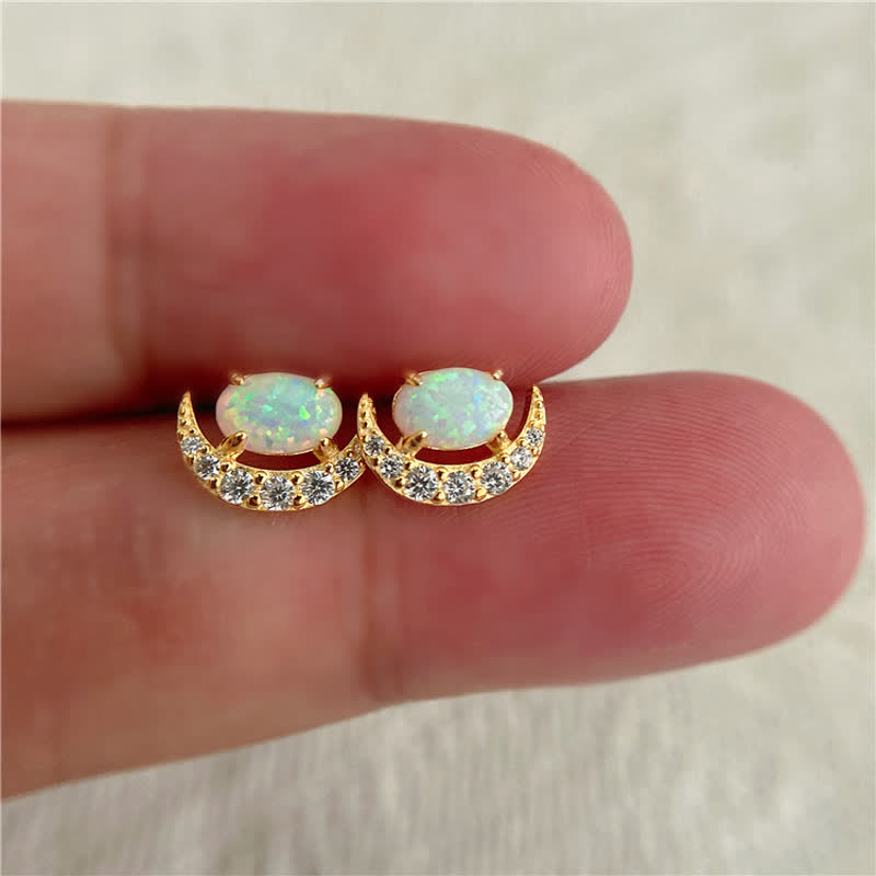 Boucles d'oreilles en argent 925 avec opale en forme de croissant Olivenorma