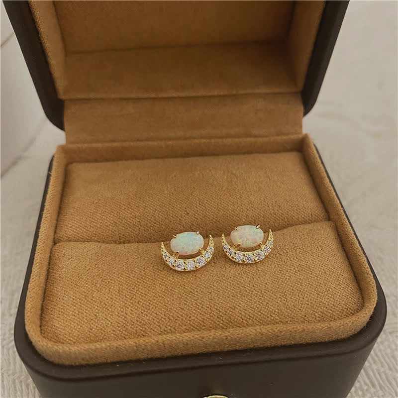 Boucles d'oreilles en argent 925 avec opale en forme de croissant Olivenorma