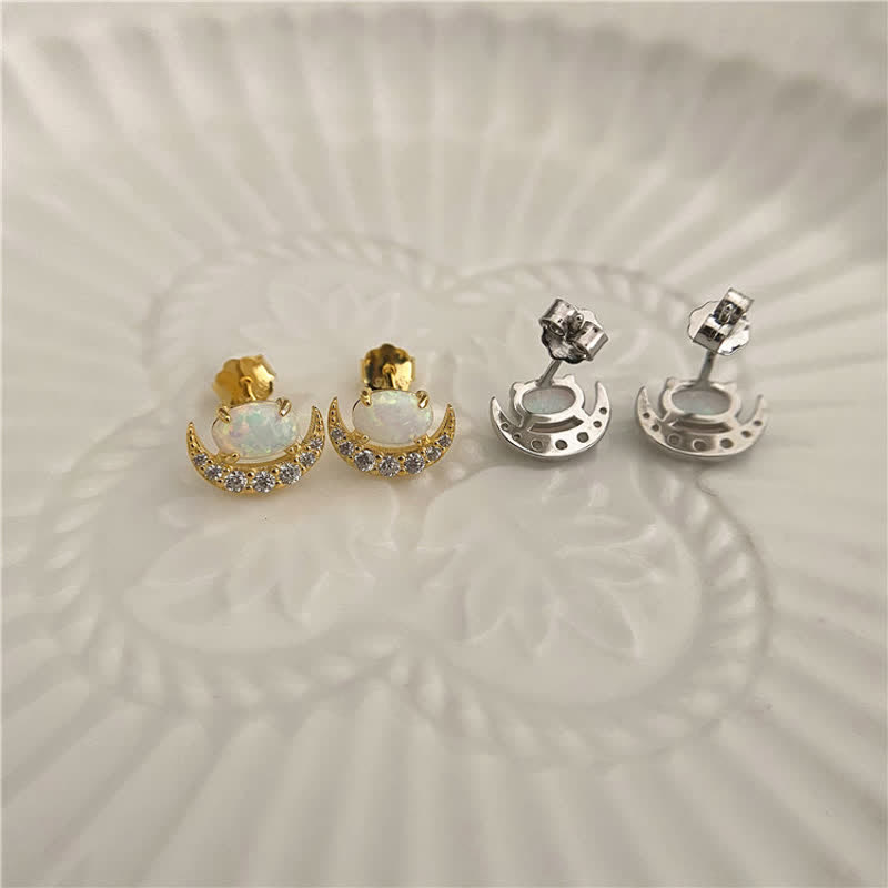 Boucles d'oreilles en argent 925 avec opale en forme de croissant Olivenorma