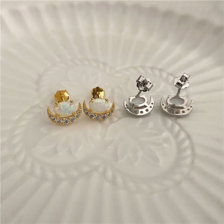 Boucles d'oreilles en argent 925 avec opale en forme de croissant Olivenorma