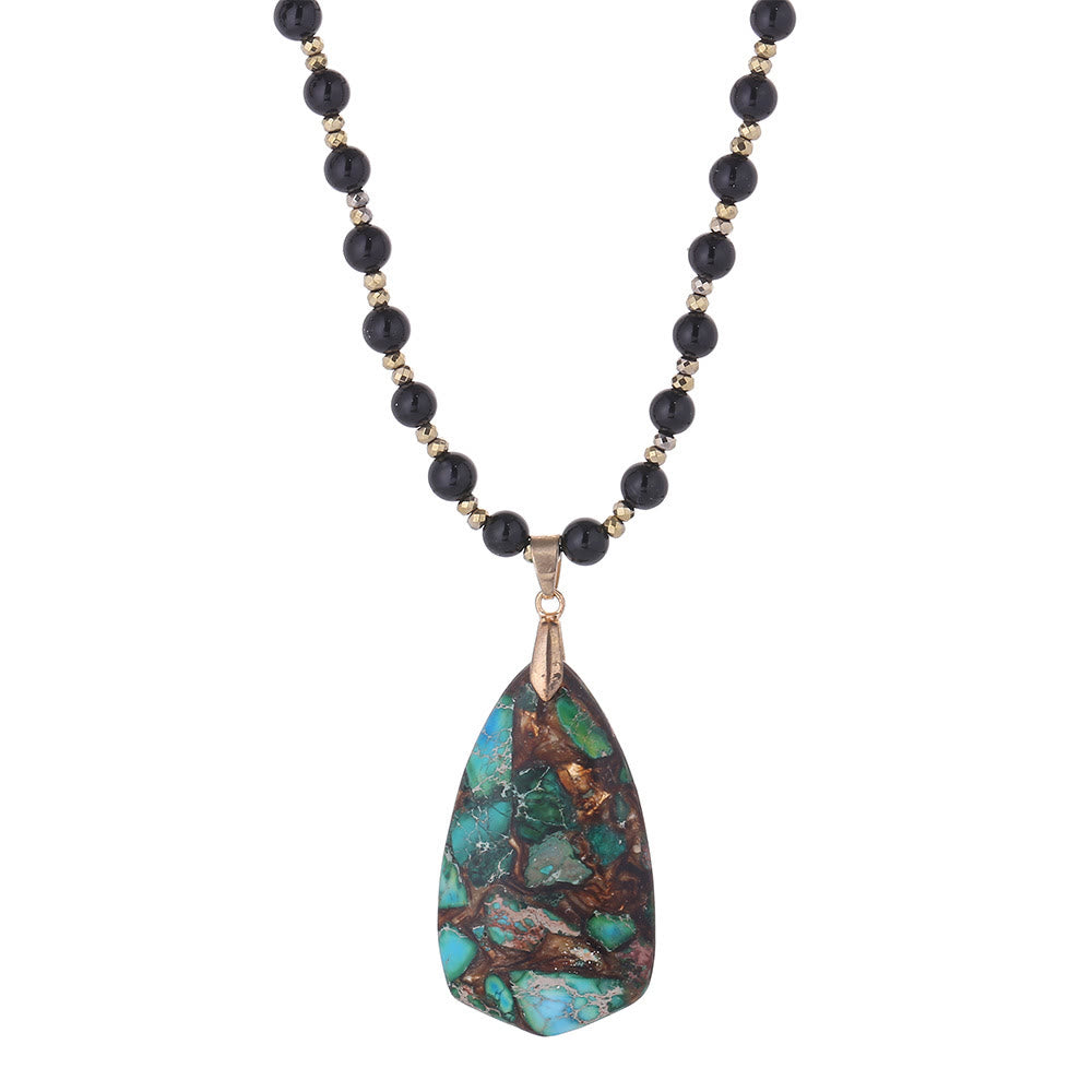 Collier chapelet avec pendentif en forme de goutte en pierre naturelle de l'empereur Olivenorma