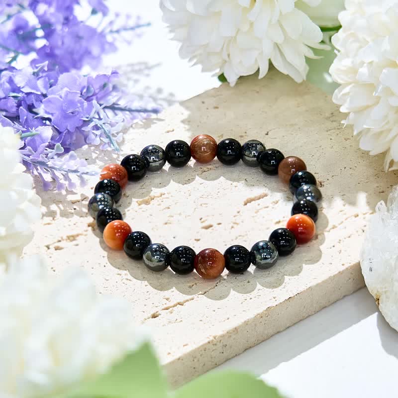 Bracelet de perles en hématite et obsidienne œil de tigre orange Olivenorma 