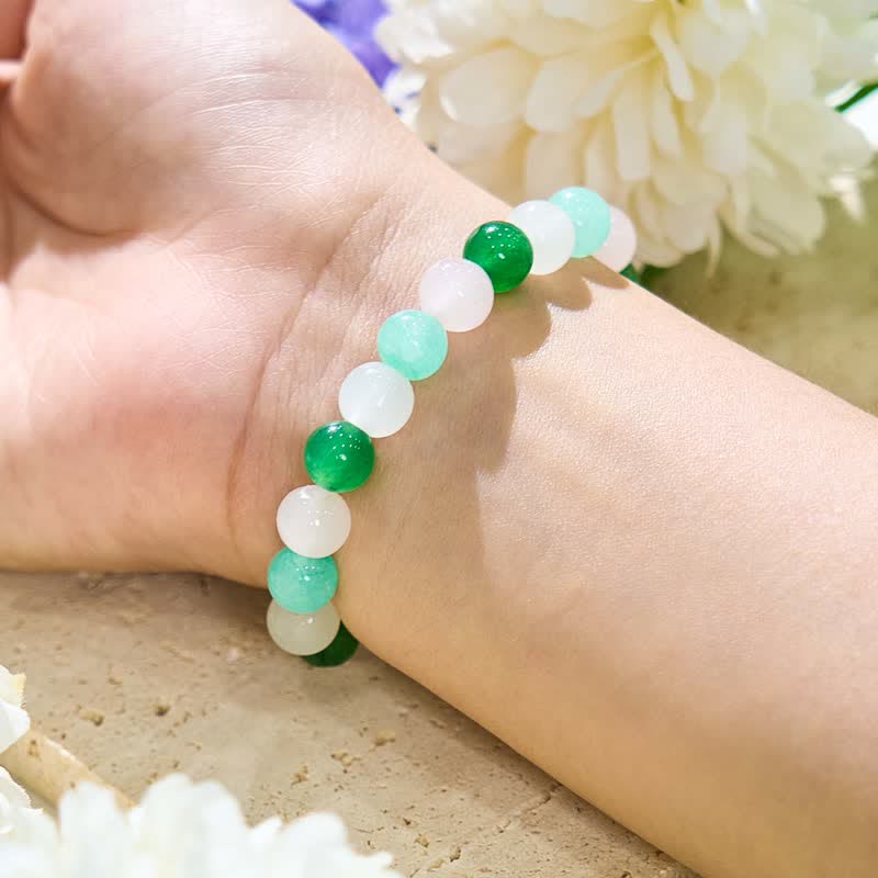 Bracelet de perles en cristal transparent et fluorite verte et quartz rose Olivenorma 