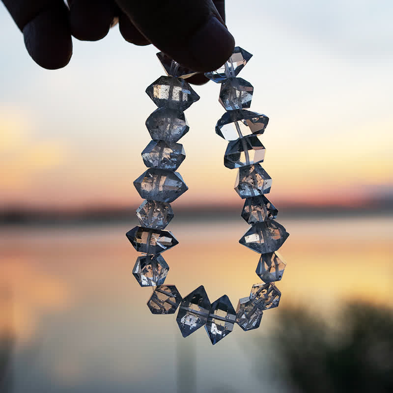 Bracelet en perles de quartz Herkimer noir naturel Olivenorma